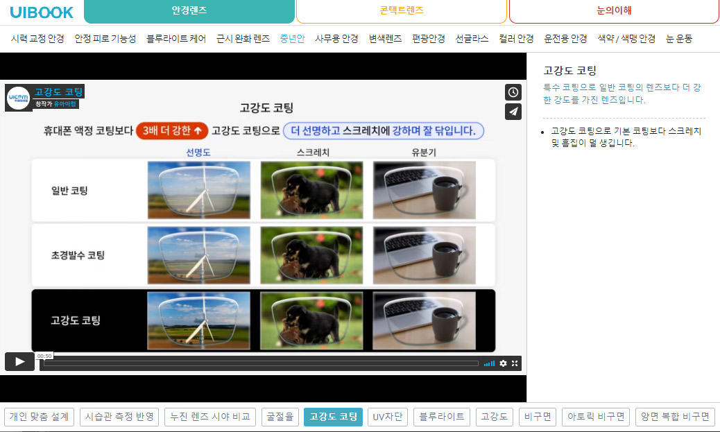 안경렌즈 - 고강도 코팅